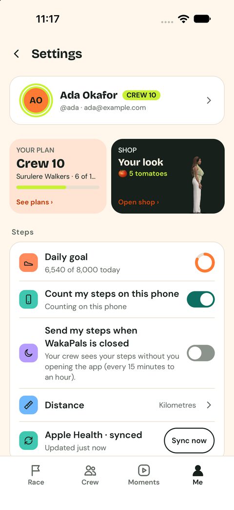 Settings: daily goal, step phone, background steps